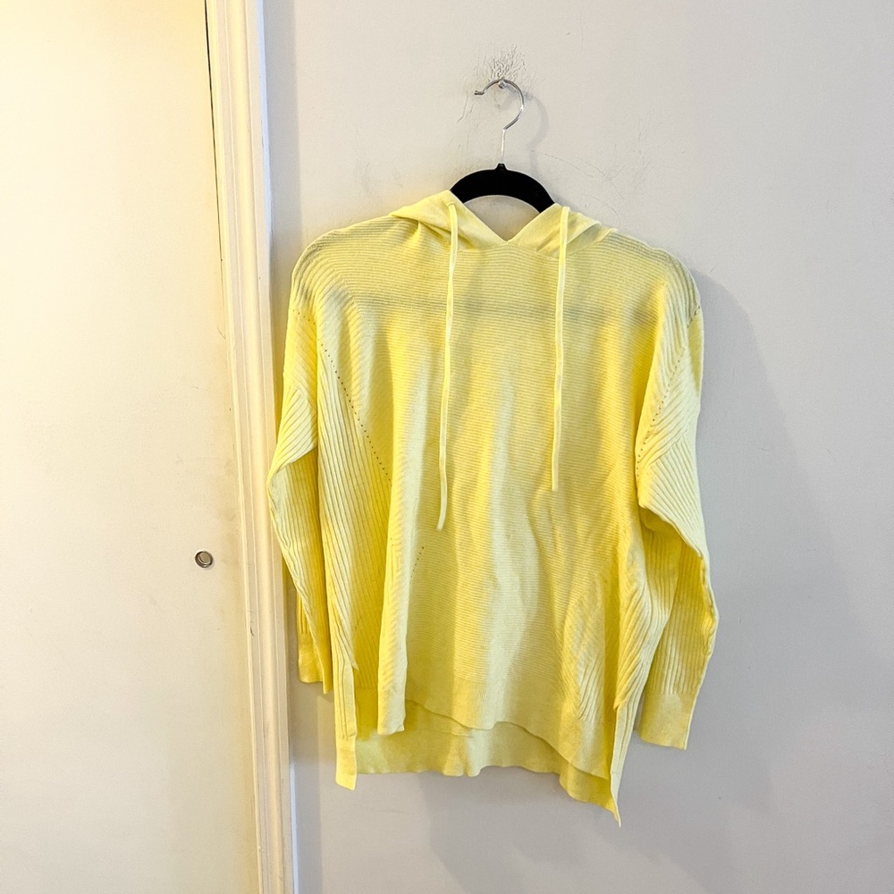NWT Wit & Wisdom mixed rib stitch long sleeve hooded sweater, yellow, size XS
